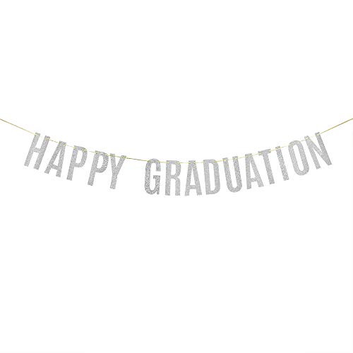 Silver Glitter Happy Graduation Banner Educated AF High School College Senior I Did It Graduation Party Decorations