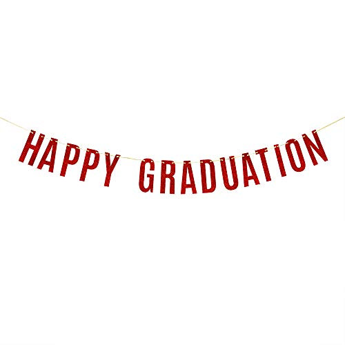 Red Glitter Happy Graduation Banner Educated AF High School College Senior I Did It Graduation Party Decorations