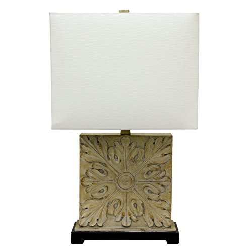 Décor Therapy TL14111 Square Carved Table Lamp, Cremello & Black