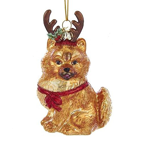 Kurt Adler NOBLE GEMS GLASS POMERANIAN WITH ANTLERS ORNAMENT