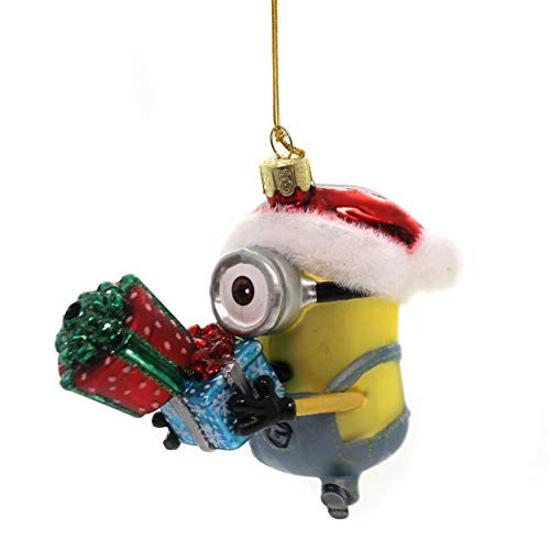 Kurt Adler Despicable Me Glass Minion Karl With Present Ornament