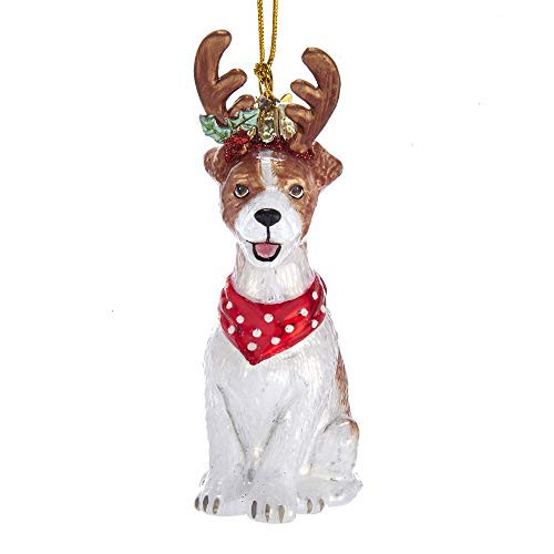 Kurt Adler Noble Gems Jack Russell Terrier with Antlers Glass Hanging Ornament