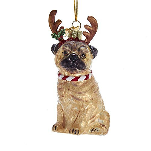 Kurt Adler Noble Gems Pug with Antlers Glass Hanging Ornament