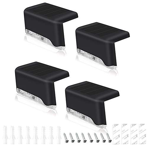 Solar Deck Lights Outdoor Waterproof Led, Solar Fence Lights 4 Pack, Solar Powered Step Lights for Deck, Stairs, Railing, Step, Patio and Fences,Warm Light (Black)