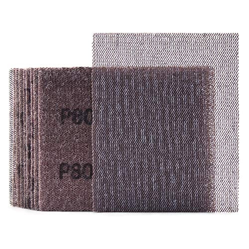Mesh Sheet Sandpaper 80 Grit 1/4 Sheet Hook & Loop or Clip on Sander Sheets 5.5" x 4.5" Dust Free Sanding Sheets for Palm Sanders Polishing Accessories, 10PCS