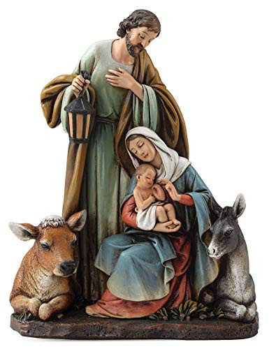 Joseph's Studio by Roman - Slim Profile Holy Family Figure with Barn Animals, 7.5" H, Resin and Stone, Decorative, Collection, Durable, Long Lasting, Graceful Design