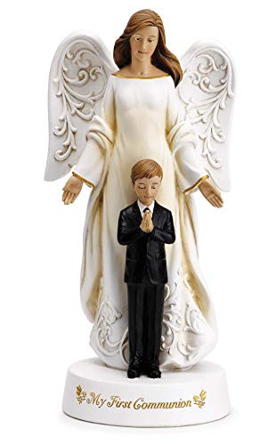 Joseph's Studio by Roman - Angel with Praying Boy My First Communion Figure, 7.75" H, Resin and Stone, Tabletop or Desk Display, Decorative, Collection, Durable, Long Lasting