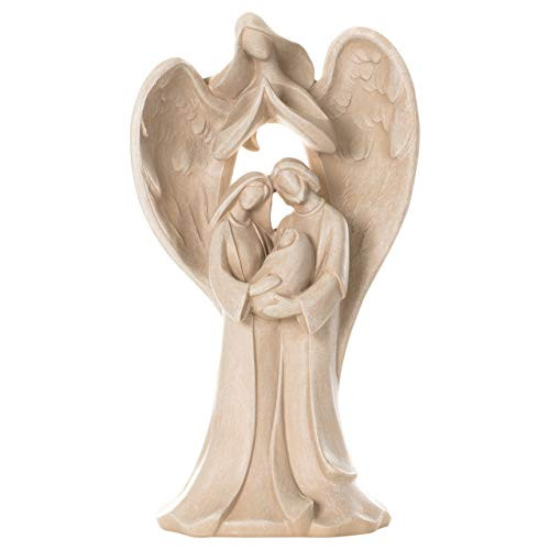 Joseph's Studio by Roman - Angel with Holy Family Figure, Religious Gifts Collection, 9.75" H, Resin and Stone, Decoration, Collection, Durable, Long Lasting