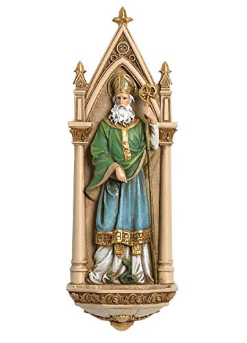 Joseph's Studio by Roman - St. Patrick Holy Water Font, Renaissance Collection, 7.75" H, Resin and Stone, Religious Gift, Decoration, Collection, Durable, Long Lasting