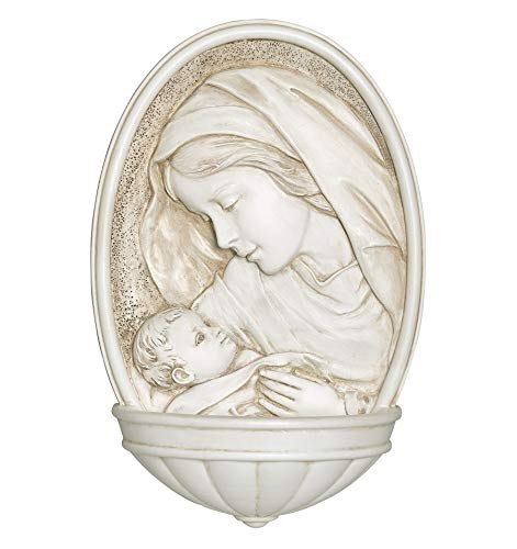Joseph's Studio by Roman - Madonna and Child Holy Water Font, Renaissance Collection, 8" H, Resin and Stone, Religious Gift, Decoration, Collection, Durable, Long Lasting