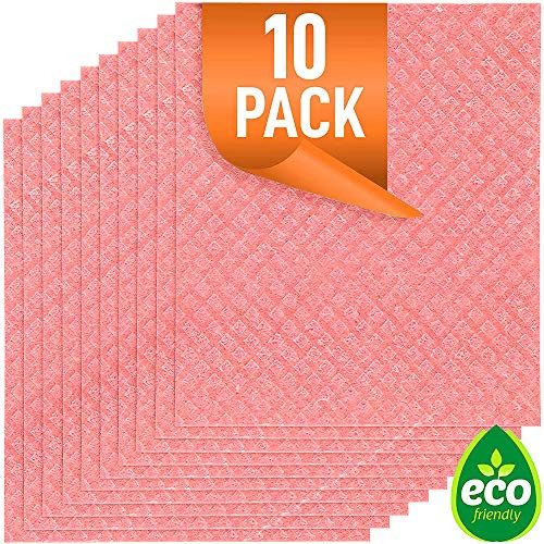 Swedish Dishcloths for Kitchen - Bulk 10 Pack of No Odor Eco-Friendly Reusable Dish Cloths - Absorbent Swedish Cellulose Sponge Cloth (10 Dishcloths - Rose)