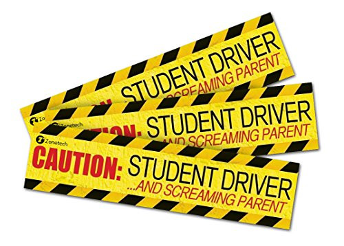 Zone Tech: (3 Pack) Caution Student Driver and Screaming Parent Funny Magnetic Bumper Sticker Sign For Student Driver - 12" X 3"