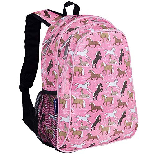 Wildkin Kids 15 Inch Backpack for Boys and Girls, Perfect Size for Preschool, Kindergarten and Elementary School, 600-Denier Polyester Fabric Backpacks, BPA-free, Olive Kids (Horses in Pink)