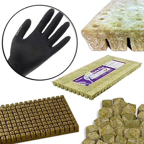 Grodan A-OK 1"x1" Sheet of 50 Rockwool / Stonewool Starter Cubes for Cuttings, Cloning, Plant Propagation, and Seed Starting + THCity Gloves