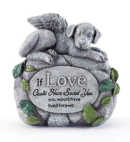 Napco Angel Dog On Sentiment Rock Pewter Grey 7 inch Resin Stone Collectible Figurine