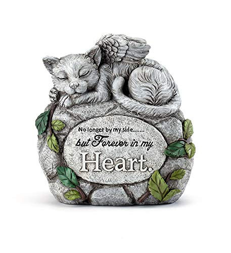 Napco Angel Cat On Sentiment Rock Pewter Grey 7 inch Resin Stone Collectible Figurine