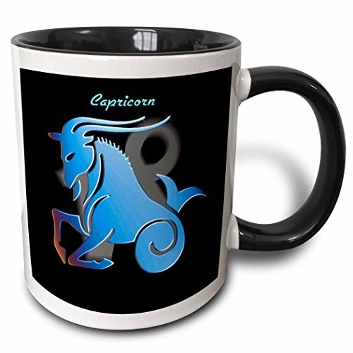 3dRose Capricorn Zodiac Sign Two Tone Black Mug, 11 oz, Black/White