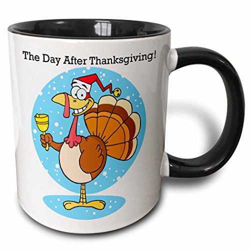 3dRose mug_60022_4"Thankful Turkey" Two Tone Black Mug, 11 oz, Multicolor