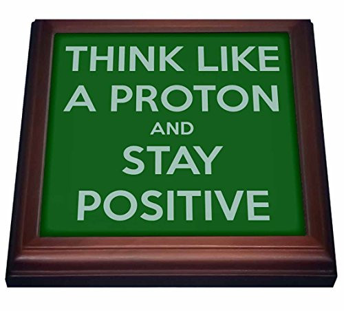 3dRose Think Like a Proton and Stay Positive, Green Trivet with Ceramic Tile, 8 x 8", Brown