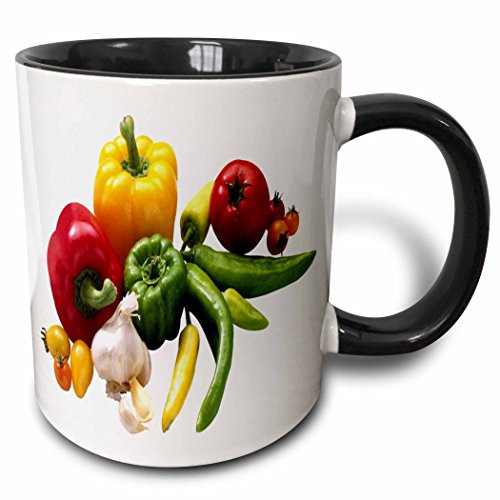 3dRose Peppers and Garlic-Two Tone Black Mug, 11 oz, Multicolored 3dRose Peppers and Garlic-Two Tone Black Mug, 11 oz, Multicolored