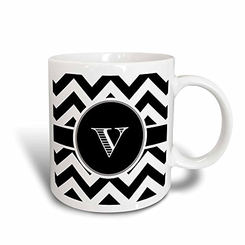 3dRose Black and white chevron monogram initial V Magic Transforming Mug, 11 oz