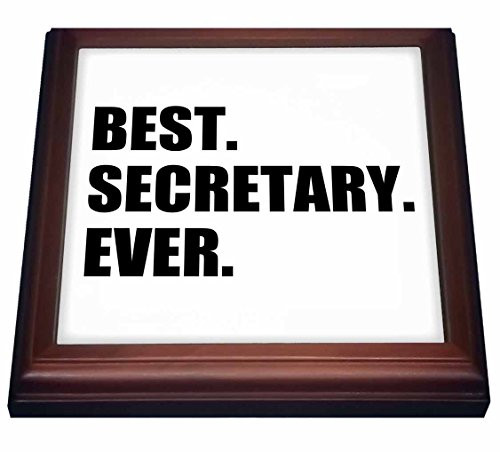 3dRose Best Secretary Ever, Fun Gift for Talented Secretaries, Black Text Trivet with Ceramic Tile, 8" by 8", Brown