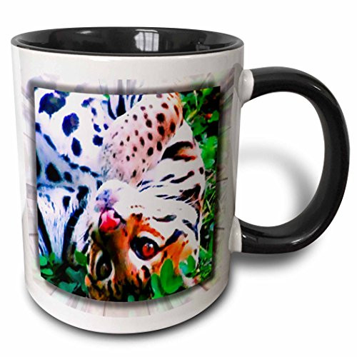 3dRose Ocelot in the Leaves - Two Tone Black Mug, 11 oz, Multicolor