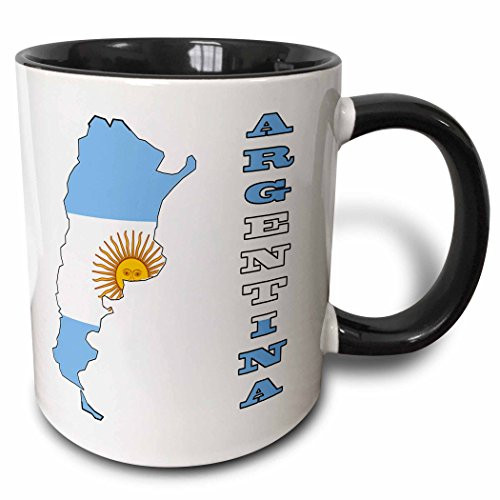 3dRose mug_51739_4"Argentina flag in the map and letters of Argentina" Two Tone Black Mug, 11 oz, Multicolor