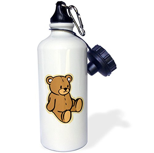 3dRose "Cute Brown Teddy Bear" Sports Water Bottle, 21 oz, White