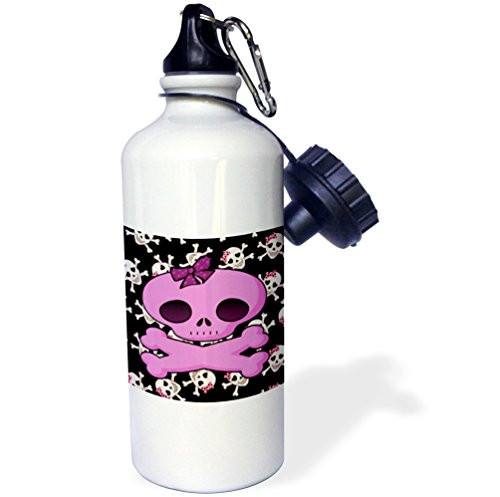 3dRose "Girly Pink Skull With Bow On Skull Background" Sports Water Bottle, 21 oz, White 3dRose "Girly Pink Skull With Bow On Skull Background" Sports Water Bottle, 21 oz, White