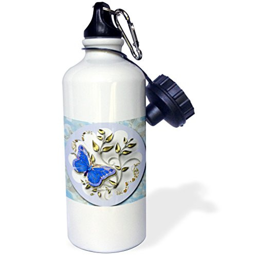 3dRose Pretty round blue frame, butterfly and golden accents-Sports Water Bottle, 21oz , 21 oz, Multicolor 3dRose Pretty round blue frame, butterfly and golden accents-Sports Water Bottle, 21oz , 21 oz, Multicolor