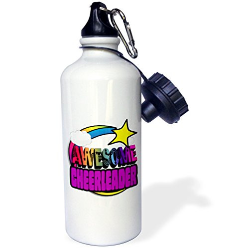 3dRose Shooting Star Rainbow Awesome Cheerleader-Sports Water Bottle, 21oz , Multicolored