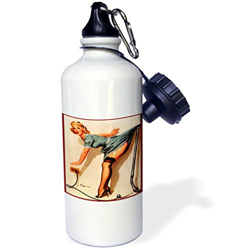 3dRose Print of Elvgren Pinup Whats Up with Vacuum-Sports Water Bottle, 21oz , 21 oz, Multicolored