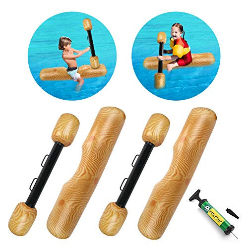 SubClap Floating Pool Inflatable Ride-On Row Toys 4PCS, Water Flume Balance Joust Tree Log Poop Games for Teens, Pool Party Sports Games Rafts with Hand Pump for Kids