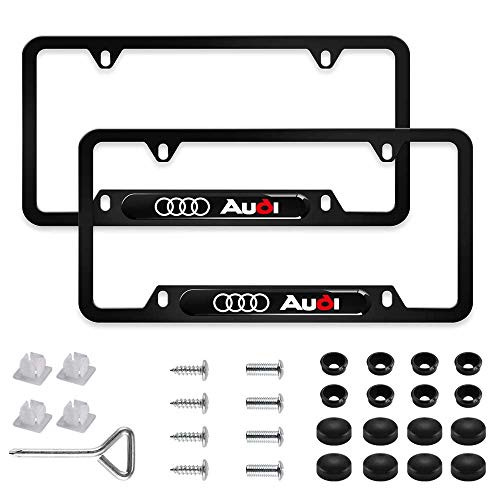 2Pcs Newest Custom Personalized Matte Aluminum Alloy Audi Logo License Plate Frame with Screw Caps Cover Set,Applicable to US Standard car License Frame for Audi (for Audi)