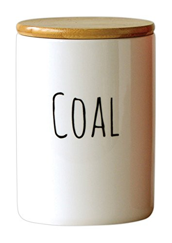 Creative Co-Op"Coal" White Stoneware Canister with Bamboo Lid