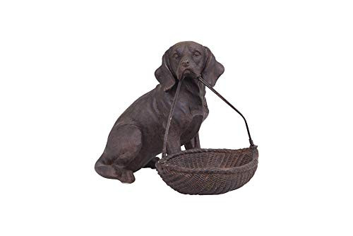 Creative Co-op Resin Sitting Dog Holding Basket Figurine, Brown