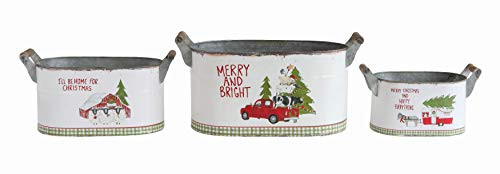Creative Co-Op Tin Buckets with Wood Handles, Set of 3
