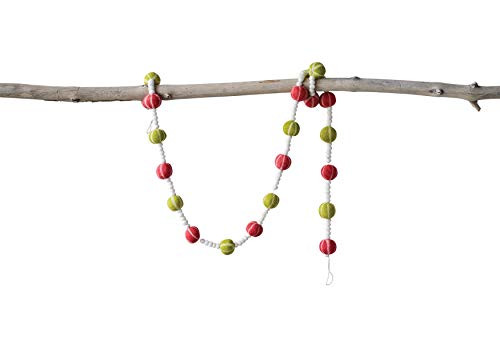 Creative Co-Op 72 Inch Wool Felt Garland with Pom Poms, Red & Green