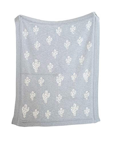 Creative Co-Op Cotton Knit Baby Blanket with Cactus, 40" L x 32" W, Grey
