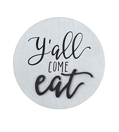 Creative Co-op Y'all Come Eat Square Pine Wood Wall Décor, Black