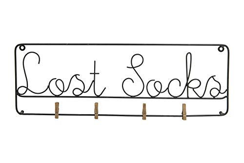 Creative Co-op Lost Socks Metal 4 Wood Clips Wall Décor, Black