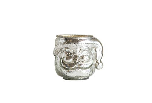 Creative Co-op Glass Santa Tealight and Votive Holders, Silver