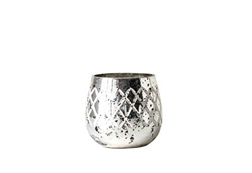 Creative Co-op Glass Tealight Etched Design Candle Holder, Silver