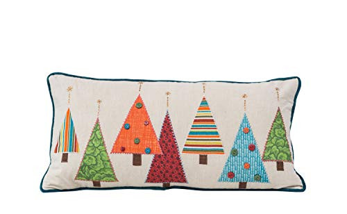 Creative Co-op Christmas Trees Cotton Embroidered Pillows, Multicolored