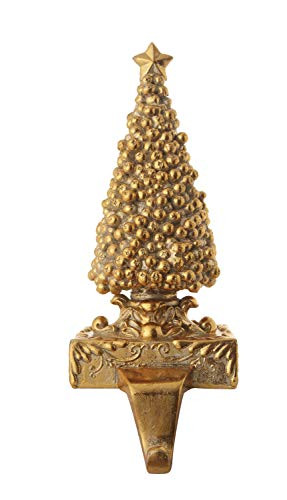 Creative Co-op Resin Tree Shaped Stocking Holder with Decorative Accents, Gold