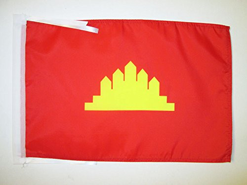 AZ FLAG People's Republic of Kampuchea Flag 18'' x 12'' Cords - Historic Cambodian Small Flags 30 x 45cm - Banner 18x12 in