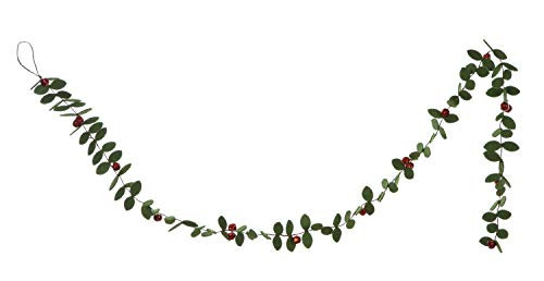 Creative Co-op Green Felt Holly Leaf Red Bells Garland