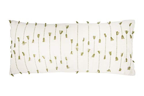 Creative Co-op Handwoven Cotton Blend Lumbar Pillow with Tassels, Green