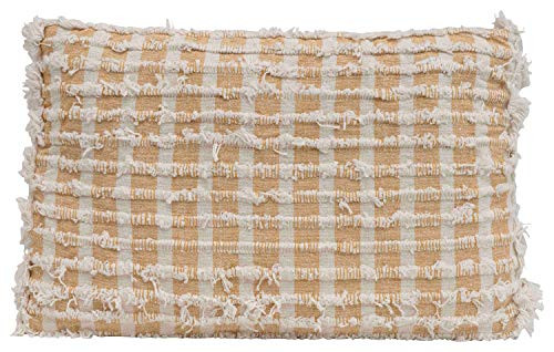 Creative Co-op Rectangle Cotton Blend Striped Decorative Fringe Lumbar Pillow, Mustard